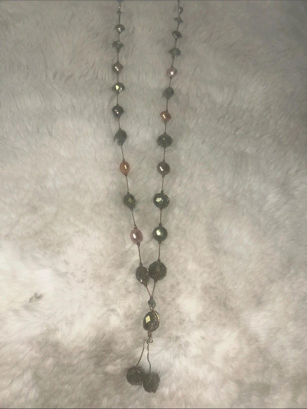Beaded Necklace with Dangle Earrings in Green & Pink